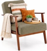 Oliwkowy fotel drewniany typu lisek w stylu vintage L3-P88