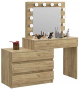 Narożna duża toaletka z lustrem i oświetleniem led dąb craft T9-A45