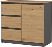 Komoda Malwa 1D3S |   Antracyt-Dąb Artisan | 80x40x75 cm | 3 Szuflady, 1 Drzwi