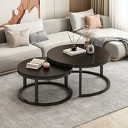 2-częściowy okrągły stół w stylu loft - czarny, MDF i stal - Ø70/50 cm