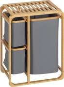 HOMCOM Kosz na Pranie z Bambusa 3 Wyjmowane Kosze Naturalny Szary 50x32x697cm | Aosom PL