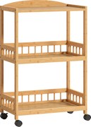 HOMCOM Wózek kuchenny na kółkach z 3 poziomami, wózek serwisowy z miejscem do przechowywania, regał kuchenny na kółkach, do kuchni, łazienki, biura, naturalne drewno | Aosom PL