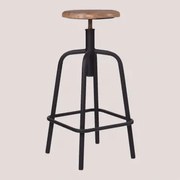 Regulowany Wysoki Stołek Z Żelaza I Drewna Ery Czarna - Sklum