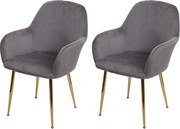 Krzesło do jadalni MCW-F18 (zestaw 2 sztuk),  aksamitny szary, złote nogi