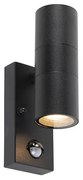 Zewnetrzna Lampa ścienna zewnętrzna czarna 2-światłowa z czujnikiem ruchu IP44 - Duo Nowoczesny Oswietlenie zewnetrzne