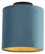 Lampa sufitowa z abażurem z aksamitu niebieskim ze złotem 20 cm - Combi Black