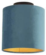 Lampa sufitowa z welurowym kloszem w kolorze niebieskim ze złotem 20 cm - Combi czarny klasyczny/Antyczny Oswietlenie wewnetrzne