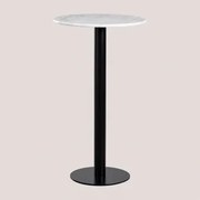 Wysoki, Okrągły Stolik Barowy Ø60 Cm Z Marmuru Rocher Biały Marmur Guangxi & Czarny - Sklum