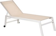 Outsunny Leżak Ogrodowy z 5-stopniową Regulacją Oparcia Kremowy Aluminium Wygodny 169x65x102cm | Aosom PL