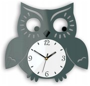 Zegar ścienny akrylowy do pokoju dziecięcego sowa szary cichy mechanizm