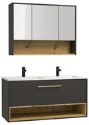 Szafka łazienkowa wisząca  w kolorze antracytowym z wbudowaną umywalką i szafką z lustrem - 120 cm - YANGRA