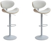 Zestaw 2 stołków barowych z ekoskóry i metalu - Regulowana wysokość - Naturalny jasny i Biały - MONTENEGRO