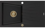 Mexen Cesar zlewozmywak granitowy 1-komorowy z ociekaczem 775 x 470 mm, czarny, syfon złoty - 6514771010-77-G