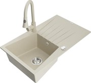 Mexen Cesar zlewozmywak granitowy 1-komorowy z ociekaczem i baterią kuchenną Elia, beżowy - 6514-69-670101-69