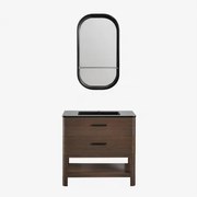 Zestaw Mebli Łazienkowych Z Drewna Z Wbudowaną Umywalką Misene Ciemna Czerń & Owalny Z Półką Czarny 50x90 Cm Warien & Bez Kranu - Sklum