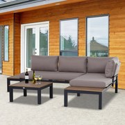 Sofa ogrodowa dwuosobowa 3-częściowy zestaw mebli ogrodowych aluminium z poduskami - Sofa ogrodowa dwuosobowa aluminium | Aosom PL