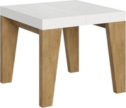 Stół rozkładany 90x90/246 cm Naxy Mix Blat z jesionu białego - Nogi z naturalnego dębu