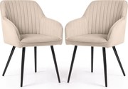2x Welurowe krzesło tapicerowane z przeszyciami Beżowe FLORENCE Czarne nogi