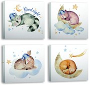 Obrazy zestaw 4 szt. 30x30 cm Good Night – Wallity