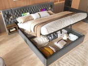 Łóżko tapicerowane welurowe 180x200 cm - 2 nocne stoliki + 2 lampki do czytania z gniazdem USB - Szare (materac nie jest w zestawie)