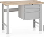 Stół warsztatowy z regulacją wysokości G7, blat bukowy, 1200 x 685 x 840-1040 mm, 1x kontener, 3x szuflada, szary