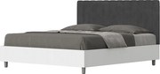 Łóżko wyposażone w stelaż z listwami z pojemnikiem 160x190 konstrukcja Frassino biała zagłówek microfibra Szary Kaia