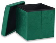 Pufa składana M zielona, schowek, podnóżek - 30x30x30cm aksamit zielony