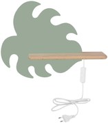 Zielony kinkiet dziecięcy w kształcie liścia z wtyczką - K055 H9-F81