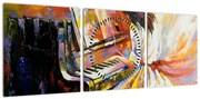 Obraz - Kobieta grająca na pianinie (z zegarem) (90x30 cm)