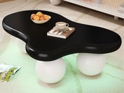 Stolik kawowy 95x62,5x32 cm - kształt chmury - z oświetleniem LED - okrągłe nogi - czarny + biały