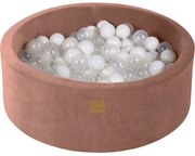 Okrągły Suchy Basen Z Piłeczkami 7cm Dla Dziecka, 90x30cm/200 Piłek, Welurowy, Beżowy, Piłki: Biały, Transparent - Meowbaby®