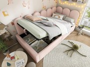 Łóżko z kanapą z miejscem do przechowywania - materiał aksamitny - 90x200 cm - z stelażem na listwy - Różowy