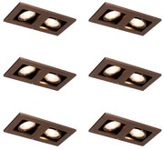 Zestaw 6 reflektorów wpuszczanych Ciemny brąz Prostokątny 2-punktowy Regulowany - Qure