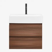 Zestaw Wiszących Mebli Łazienkowych Z Drewna I Forniru Jesionowego Zintegrowany Z Umywalką Ona Ciemna Czerń & - Sklum