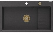 Mexen Omar zlewozmywak granitowy 1-komorowy 800 x 480 mm, czarny nakrapiany, syfon złoty - 6520801005-76-G