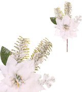 Sztuczna gałązka poinsecji z igiełkami pokrytymiszronem, biała, 25 cm