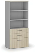 Szafa biurowa z kombinowanymi szufladami PRIMO GRAY, 1781 x 800 x 420 mm szary/dąb naturalny