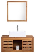 Szafka łazienkowa wisząca z drewna akacjowego z pojedynczą umywalką i lustrem - 90 cm - PENEBEL