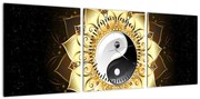 Obraz - Złoty Yin-Yang (z zegarem) (90x30 cm)