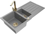 Mexen Andres zlewozmywak granitowy 1,5-komorowy z ociekaczem i baterią kuchenną Rita, szary - 6515-71-670300-50