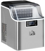 HOMCOM maszyna do lodu 20 kg/24h mała kryształarka lodu 2,3 l zbiornik wody 3,2 l stal nierdzewna srebrna 25,2x36x37,1 cm średniej wielkości  | Aosom PL