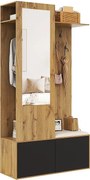 Szatnia z lustrem - 100 x 38 x 191 cm - z szafką na buty + garderobą + 2 drzwi + ławką - MDF - naturalny