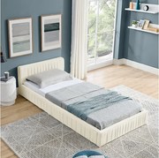 Łóżko dziecięce 90x200 cm z tapicerowanym zagłówkiem, szenila beżowa - bez materaca