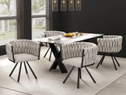 Zestaw 4 lnianych krzeseł obrotowych z podłokietnikami - czarne metalowe nogi - Beż