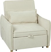 HOMCOM Fotel rozkładany 3 w 1 z funkcją łóżka i poduszką lędźwiową do salonu kremowy | Aosom PL