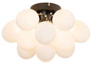 Lampa sufitowa art deco czarna z opalizującym szkłem 3-punktowa - Uvas