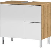 Biała szafka pod umywalkę z dekorem dębu Germania Mauresa, szer. 60 cm