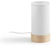 Biało-naturalna lampa stołowa z litego drewna bukowego z tekstylnym kloszem (wysokość 26 cm) Slat – Kave Home