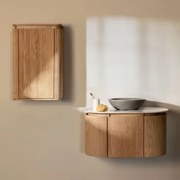 Zestaw Mebli Łazienkowych Z Drewna Carsone Naturalna & Naturalna & Okrągły Szary Cement Ø40 Cm Tarsis & Bezlusterkowiec & Bez Kranu - Sklum