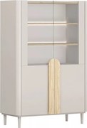 Witryna Amilio 100 cm dwudrzwiowa na nóżkach - kaszmir / dąb olejowany / uchwyty dąb jasny